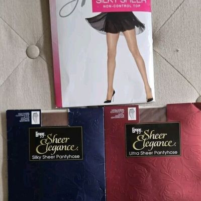 Hanes Silky Sheer & Leggs Sheer Elegance Pantyhose-Size C-CD-Lot Of 3